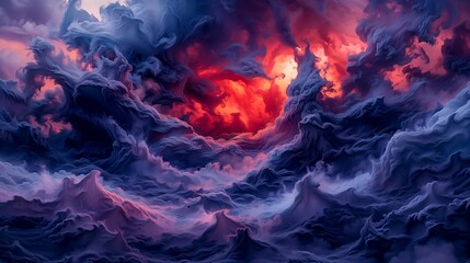 Apocalyptic Visions: Fiery Sky and Tumultuous Sea - obrazy, fototapety, plakaty