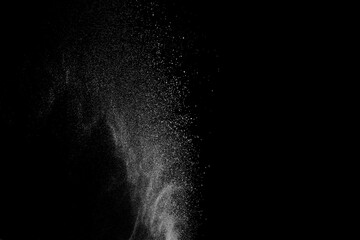 Abstract white dust on black background. Light smoke texture. Powder explosion. Splash water overlay.	
