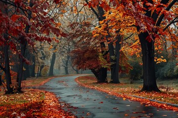 road in autumn trees in the park