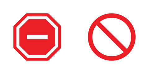 Stop Road Sign Icon Set - Traffic Control and Safety Symbols