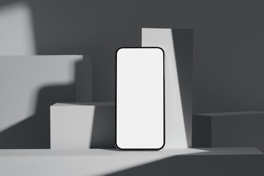 Phone mock up, Cellphone with blank screen on gray background