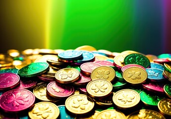 Colorful Coins Spilled on the Floor - obrazy, fototapety, plakaty