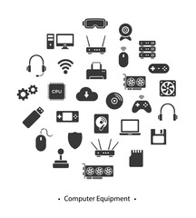 Computer equipment icon set. Flat illustration. White background.