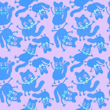 Watercolor spots animals seamless Halloween cats pattern for wrapping paper and fabrics and kids print and party