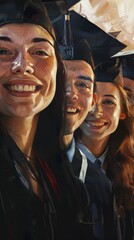 Fototapeta premium A jubilant crowd of graduates celebrating their achievement in caps and gowns