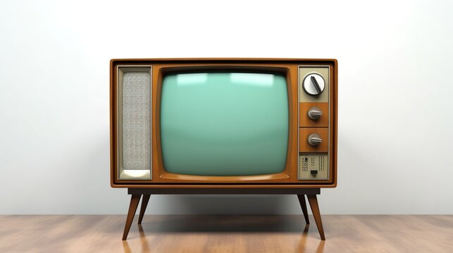 Old vintage television or tv on wooden table isolated on a white background.