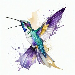 realistic hand drawn watercolor splash hummingbird