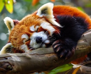 Cute Red Panda: Adorable Portrait of a Red Panda Sleeping in a Tree