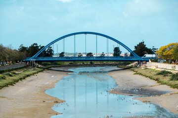 Landscape with the so-called Blue Bridge over the Iro river with little water in Chiclana de la...