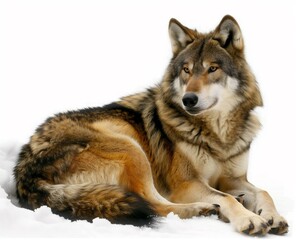 Lone Guardian: A Photorealistic Portrait of a Gray Wolf Resting Against a White Background