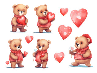 Watercolor valentines day love bear couple, hand drawn watercolor illustration for greeting card or invitation design