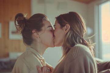 couple of girls kissing at each other