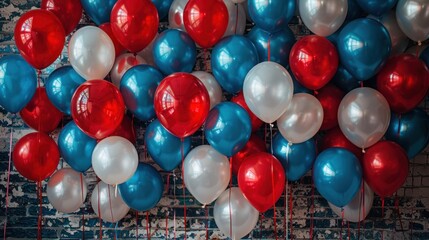 Fototapeta na wymiar Presidents' Day Patriotic Balloons on Flag Backdrop in Red, White, and Blue