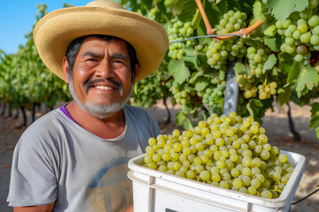 Portrait of a smiling grape picker at a winery