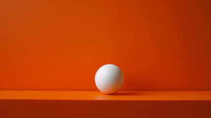 A single egg sitting on a shelf in front of an orange wall, AI