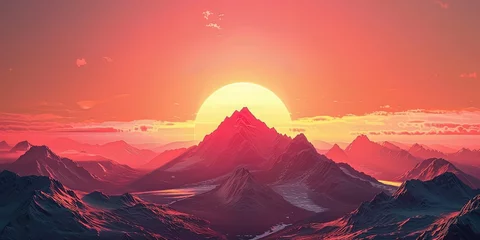 Deurstickers Incredibly beautiful sunset in the mountains, in warm colors, tropical zones, background, wallpaper. © Oleksii