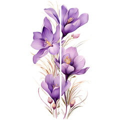 Watercolor frame, Crocus, Hand drawn botanical illustration isolated on white background, Ideal for stationery, invitations, save the date, sharp outline