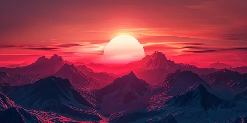 Deurstickers Incredibly beautiful sunset in the mountains, in warm colors, tropical zones, background, wallpaper. © Oleksii