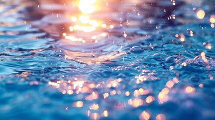 A close up of a water surface with the sun shining on it, AI