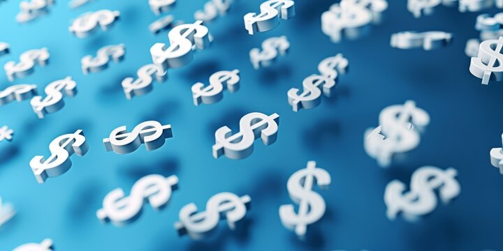 Blue background with white dollar signs flying Generative AI