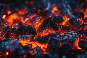 fire background, burning embers flowing in the dark in fire