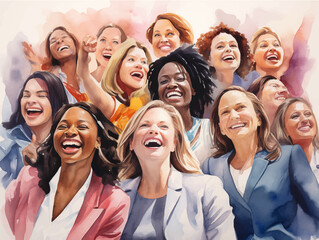 Women celebrating festive watercolor, International Women''s Day with Balloon decorative element