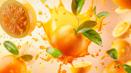 Citrus Burst. Fresh Oranges Sliced in Juicy Explosion on Orange Background