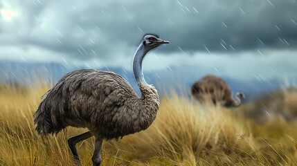 Feathered Companions Amidst Rain and Grass - obrazy, fototapety, plakaty