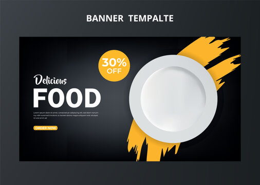 Restaurant food menu social media marketing web banner. Pizza, burger or hamburger online sale promotion video thumbnail. Fast food website background. Food flyer with logo and business icon.