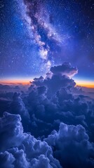 A view of the milky way from above a cloud filled sky. AI.
