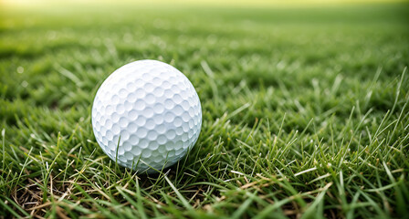 Fototapeta premium A White Golf Ball on a Green Lawn