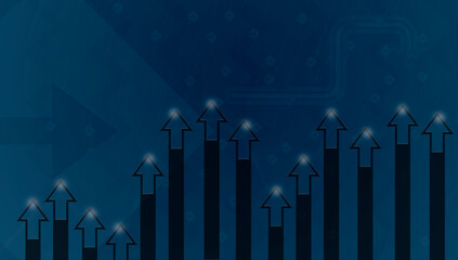 Blue growth graph business chart data diagram on success financial presentation background with abstract up arrow bar symbol or finance marketing price statistic and economy market profit investment.