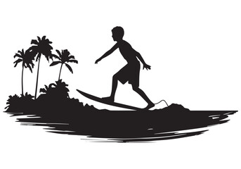 Black surfers with surfboards vector silhouettes set isolated on white background