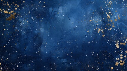 Abstract blue textured background with gold splashes. Textured blue surface with golden accents for artistic wallpaper