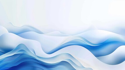 Abstract design of flowing shapes and waves in a gradient of white to blue hues, resembling soft ripples or dunes. Minimalistic blue and white gradient background - obrazy, fototapety, plakaty