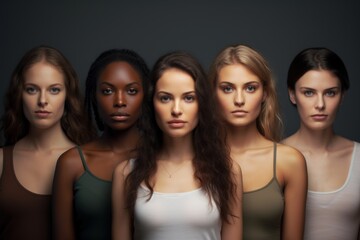 Obraz premium Elegance in Difference: A striking portrait featuring women of different nationalities against a dark background.