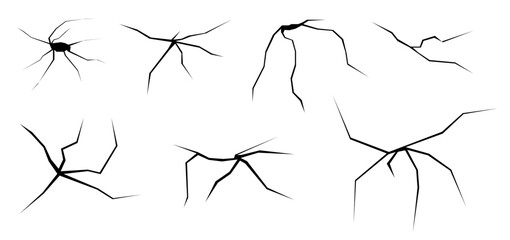 Vector set of icons with crack wall effect in simple line style