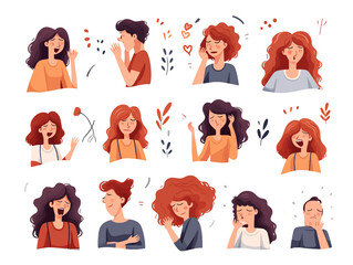 Unhappy and sad people set in flat design. Women and men express upset emotions, feeling depression and crying. Bundle of diverse multiracial characters. Vector illustration isolated persons for web