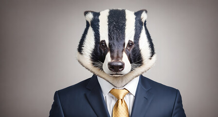 A badger wearing a suit and tie.