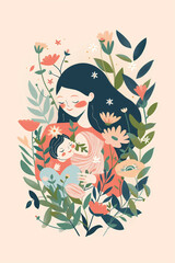 Nurturing Love: Serene Mother and Child Embraced by Floral Heart