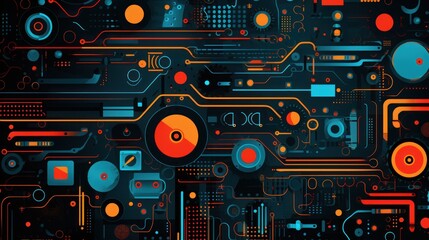 Energy and motion: conceptual abstraction of circuit board elements in black.