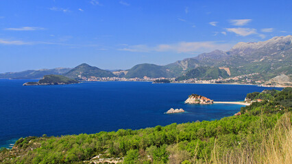 Sveti Stefan Islet and Resort in Adriatic Sea Montenegro Coast Panorama
