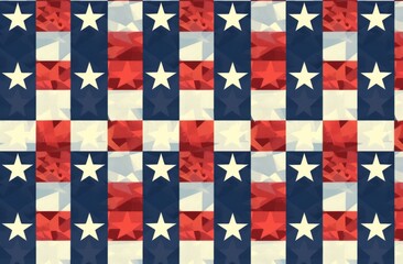Fototapeta na wymiar The pattern of the American flag with stars and stripes, with a background featuring a blue, white and red checkered design Generative AI