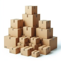 Fototapeta premium Cardboard boxes arranged on top of each other isolated on a white background
