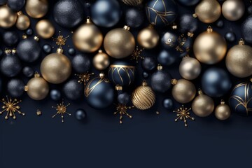 Holiday Elegance, Christmas Banner Lights and Baubles on Dark Blue