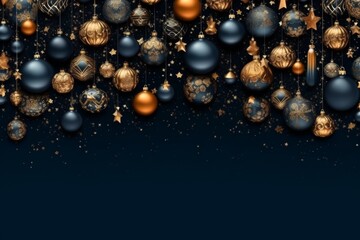 Holiday Elegance, Christmas Banner Lights and Baubles on Dark Blue