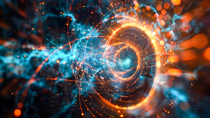 Abstract Space with Swirling Colors and Rotating Circle of Light