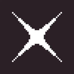 black and white simple flat 1bit vector pixel art icon of star or sparkle. shine effect sign