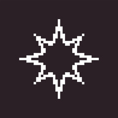 black and white simple flat 1bit vector pixel art icon of star or sparkle. shine effect sign