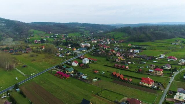 Houses On A Hill In Solina Bieszczady Aerial Poland